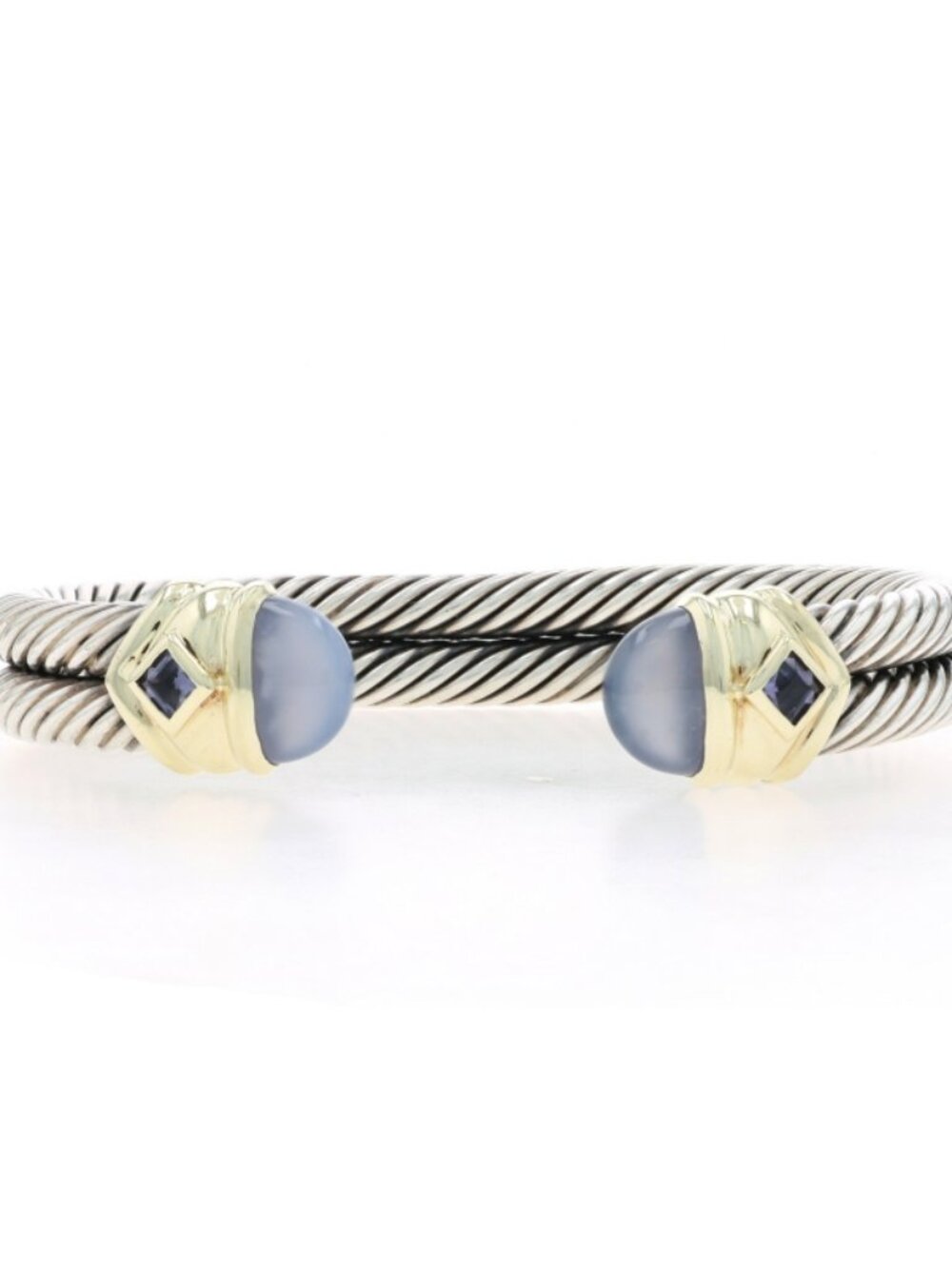 David Yurman Renaissance Chalcedony Double Cable Cuff Bracelet 6 1/2" -925 & 14k